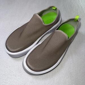 OOFOS Brown and Green Mules